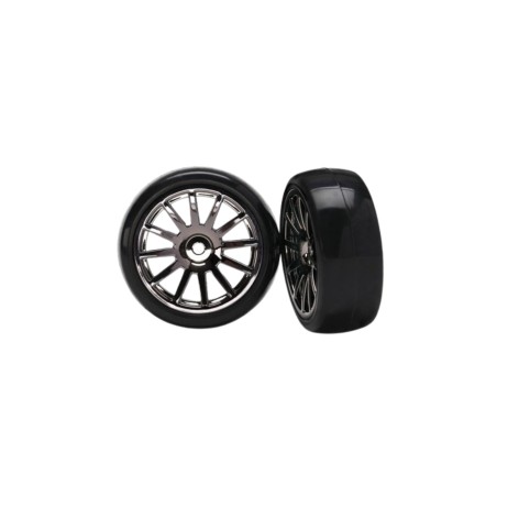 Traxxas Tires & Wheels, 12-Spoke Black Chrome - Image product